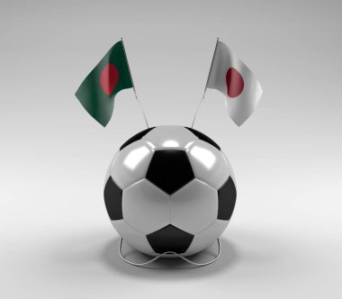Bangladeş - Japonya Futbol Bayrakları, Beyaz Arkaplan - 3D Render