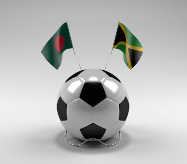 Bangladeş - Jamaika Futbol Bayrakları, Beyaz Arkaplan - 3D Render