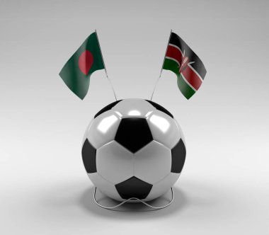 Bangladeş - Kenya Futbol Bayrakları, Beyaz Arkaplan - 3D Render