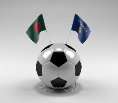 Bangladeş - Kosova Futbol Bayrakları, Beyaz Arkaplan - 3D Hazırlama