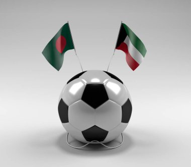 Bangladeş - Kuveyt Futbol Bayrakları, Beyaz Arkaplan - 3D Render