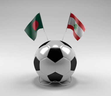 Bangladeş - Lübnan Futbol Bayrakları, Beyaz Arkaplan - 3D Render