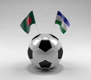 Bangladeş - Lesotho Futbol Bayrakları, Beyaz Arkaplan - 3D Render