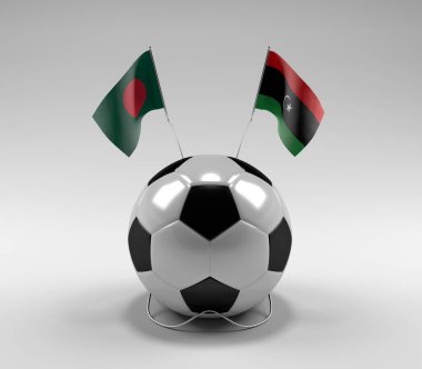 Bangladeş - Libya Futbol Bayrakları, Beyaz Arkaplan - 3D Render