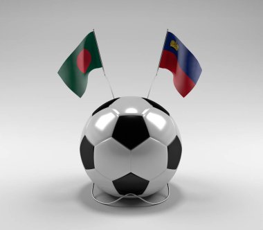 Bangladeş - Lihtenştayn Futbol Bayrakları, Beyaz Arkaplan - 3D Render