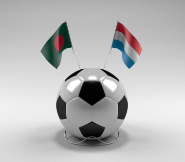 Bangladeş - Lüksemburg Futbol Bayrakları, Beyaz Arkaplan - 3D Render