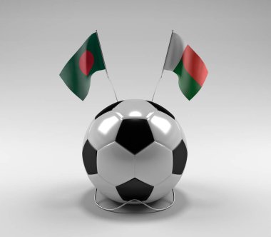 Bangladeş - Madagaskar Futbol Bayrakları, Beyaz Arkaplan - 3D Render