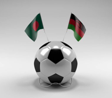 Bangladeş - Malawi Futbol Bayrakları, Beyaz Arkaplan - 3D Render