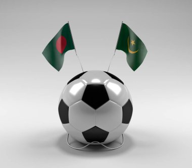 Bangladeş - Moritanya Futbol Bayrakları, Beyaz Arkaplan - 3D Render