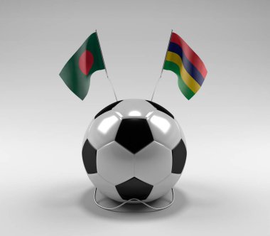 Bangladeş - Mauritius Futbol Bayrakları, Beyaz Arkaplan - 3D Render
