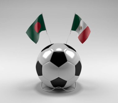 Bangladeş - Meksika Futbol Bayrakları, Beyaz Arkaplan - 3D Render