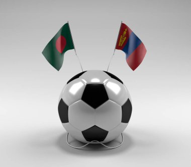 Bangladeş - Moğolistan Futbol Bayrakları, Beyaz Arkaplan - 3D Render