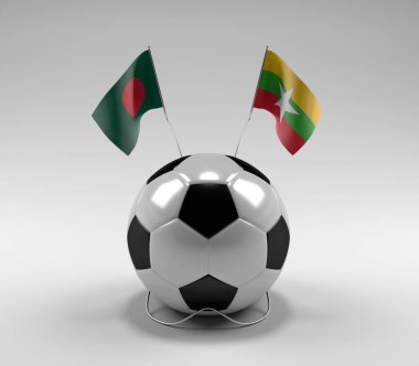 Bangladeş - Myanmar Futbol Bayrakları, Beyaz Arkaplan - 3D Render