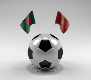 Bangladeş - Karadağ Futbol Bayrakları, Beyaz Arkaplan - 3D Render
