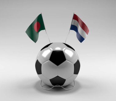 Bangladeş - Hollanda Futbol Bayrakları, Beyaz Arkaplan - 3D Render