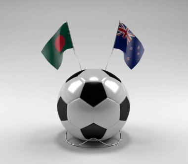 Bangladeş - Yeni Zelanda Futbol Bayrakları, Beyaz Arkaplan - 3D Render
