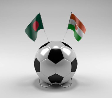 Bangladeş - Nijer Futbol Bayrakları, Beyaz Arkaplan - 3D Render