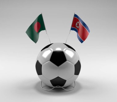 Bangladeş - Kuzey Kore Futbol Bayrakları, Beyaz Arkaplan - 3D Render