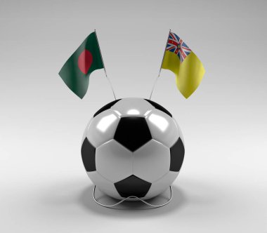 Bangladeş - Niue Futbol Bayrakları, Beyaz Arkaplan - 3D Render