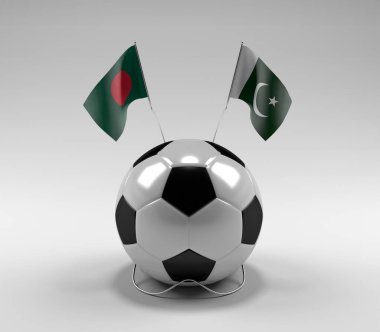 Bangladeş - Pakistan Futbol Bayrakları, Beyaz Arkaplan - 3D Render