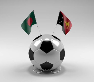 Bangladeş - Papua-Yeni-Gine Futbol Bayrakları, Beyaz Arkaplan - 3D Render