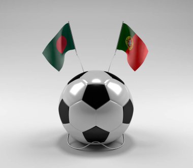 Bangladeş - Portekiz Futbol Bayrakları, Beyaz Arkaplan - 3D Render