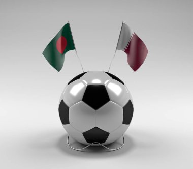 Bangladeş - Katar Futbol Bayrakları, Beyaz Arkaplan - 3D Render