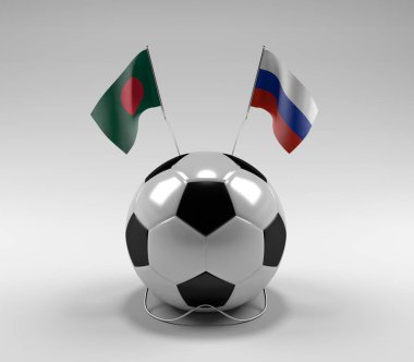 Bangladeş - Rusya Futbol Bayrakları, Beyaz Arkaplan - 3D Render