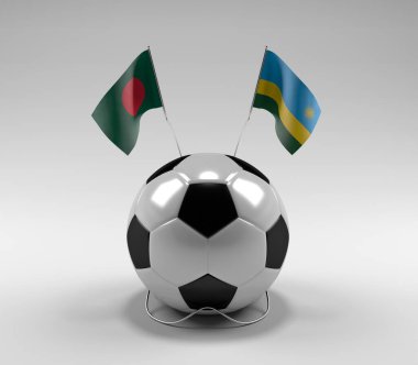 Bangladeş - Ruanda Futbol Bayrakları, Beyaz Arkaplan - 3D Render