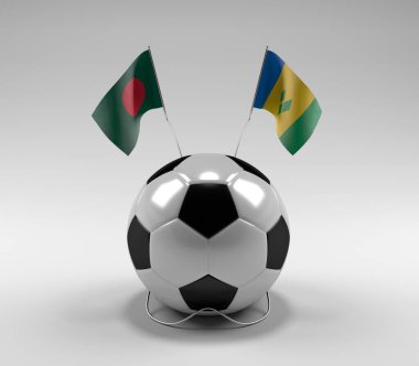 Bangladeş - Saint-Vincent-and the-Grenadines Futbol Bayrakları, Beyaz Arkaplan - 3D Render