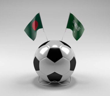 Bangladeş - Suudi Arabistan Futbol Bayrakları, Beyaz Arkaplan - 3D Render