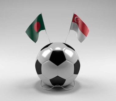 Bangladeş - Singapur Futbol Bayrakları, Beyaz Arkaplan - 3D Render