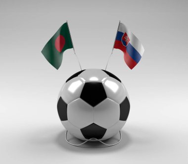 Bangladeş - Slovakya Futbol Bayrakları, Beyaz Arkaplan - 3D Render