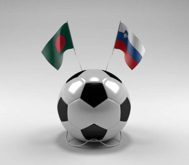 Bangladeş - Slovenya Futbol Bayrakları, Beyaz Arkaplan - 3D Render