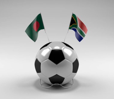 Bangladeş - Güney Afrika Futbol Bayrakları, Beyaz Arkaplan - 3D Render