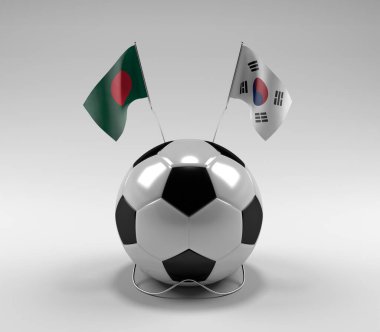 Bangladeş - Güney Kore Futbol Bayrakları, Beyaz Arkaplan - 3D Render