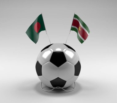 Bangladeş - Surinam Futbol Bayrakları, Beyaz Arkaplan - 3D Render