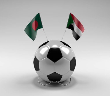 Bangladeş - Sudan Futbol Bayrakları, Beyaz Arkaplan - 3D Render