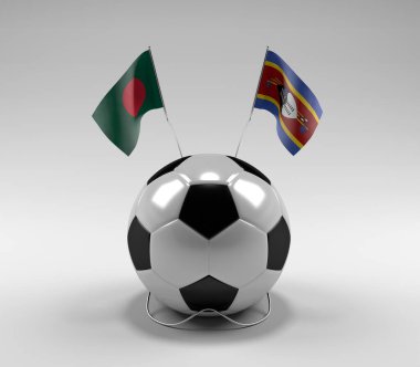 Bangladeş - Svaziland Futbol Bayrakları, Beyaz Arkaplan - 3D Render