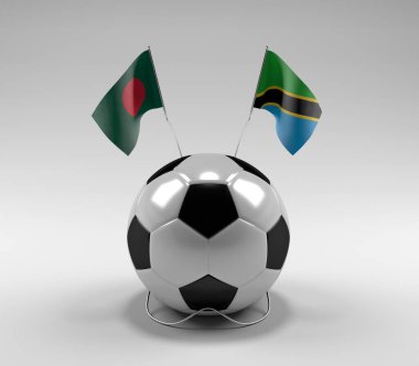 Bangladeş - Tanzanya Futbol Bayrakları, Beyaz Arkaplan - 3D Render