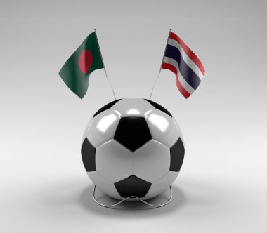 Bangladeş - Tayland Futbol Bayrakları, Beyaz Arkaplan - 3D Render
