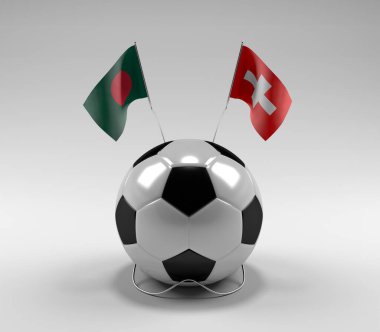 Bangladeş - İsviçre Futbol Bayrakları, Beyaz Arkaplan - 3D Render