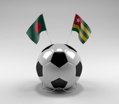 Bangladeş - Togo Futbol Bayrakları, Beyaz Arkaplan - 3D Render