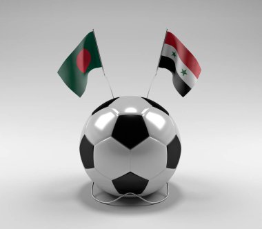 Bangladeş - Suriye Futbol Bayrakları, Beyaz Arkaplan - 3D Render