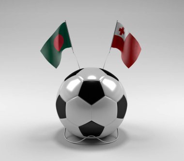 Bangladeş - Tonga Futbol Bayrakları, Beyaz Arkaplan - 3D Render