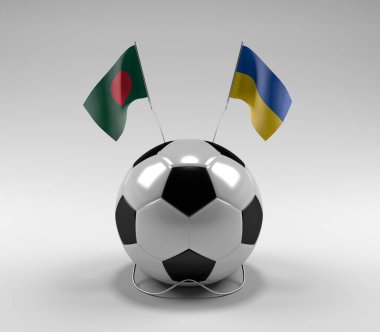 Bangladeş - Ukrayna Futbol Bayrakları, Beyaz Arkaplan - 3D Render