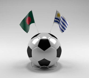 Bangladeş - Uruguay Futbol Bayrakları, Beyaz Arkaplan - 3D Render