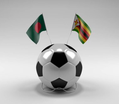 Bangladeş - Zimbabwe Futbol Bayrakları, Beyaz Arkaplan - 3D Render