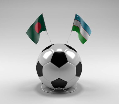 Bangladeş - Özbekistan Futbol Bayrakları, Beyaz Arkaplan - 3D Render