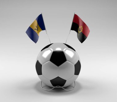 Barbados - Angola Futbol Bayrakları, Beyaz Arkaplan - 3D Render